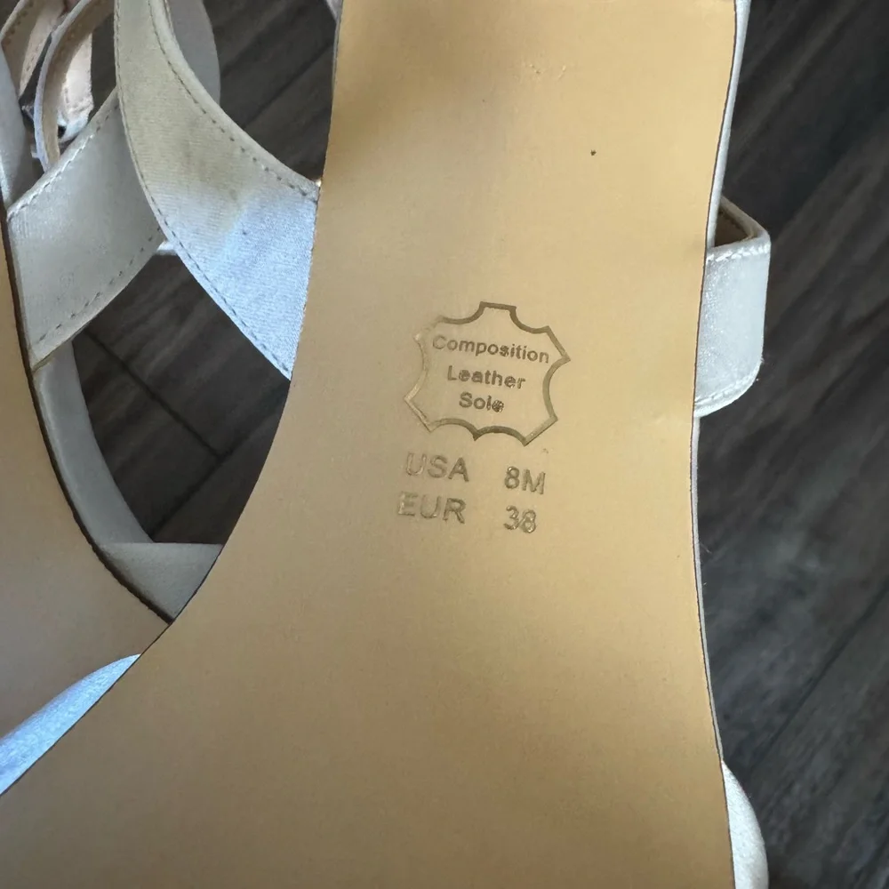 NIGELLA-Women's Ivory Satin Mid-Heel Block Sandal - Picture 3 of 6